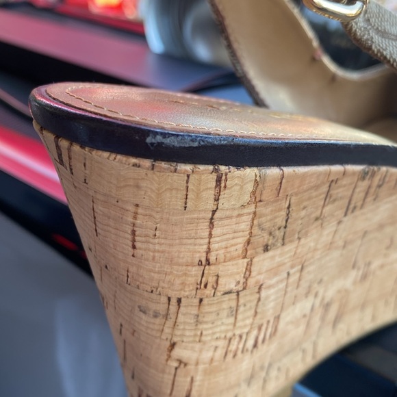 Coach ferry signature C Jacard calf Brown wedge cork shoes - Picture 13 of 13